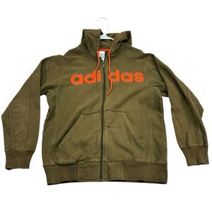 adidas Olive Green Hoodie with Orange Logo